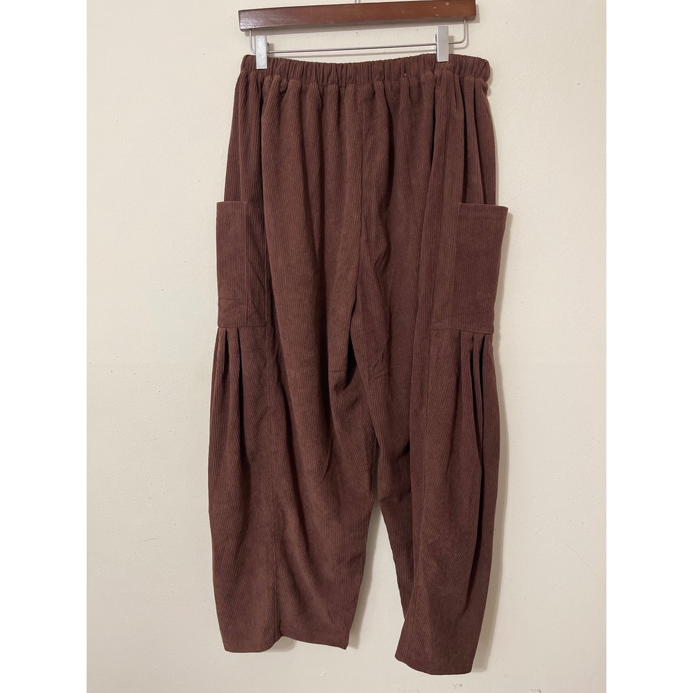 Tarse Brown Corduroy Wide Leg Cargo Pants  Drawstring Casual Utility Medium - Picture 6 of 7